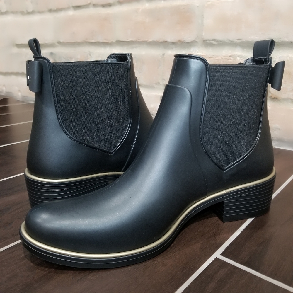 KATE SPADE Women's Edimburg Rubber Rain Boots Black/Gold